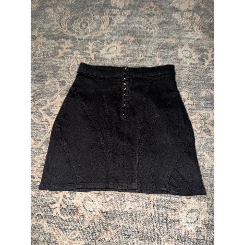 Zara Hook Eye Mini Skirt Black Denim